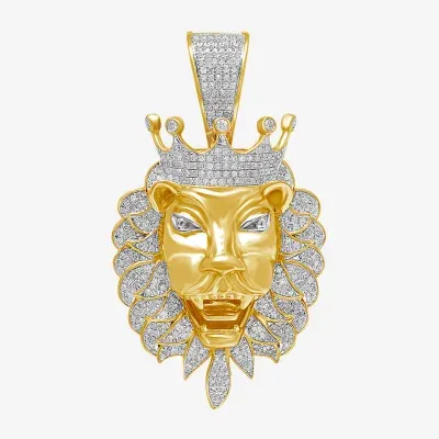 Lion Mens 1 CT. T.W. Natural White Diamond 14K Gold Over Silver Crown Pendant