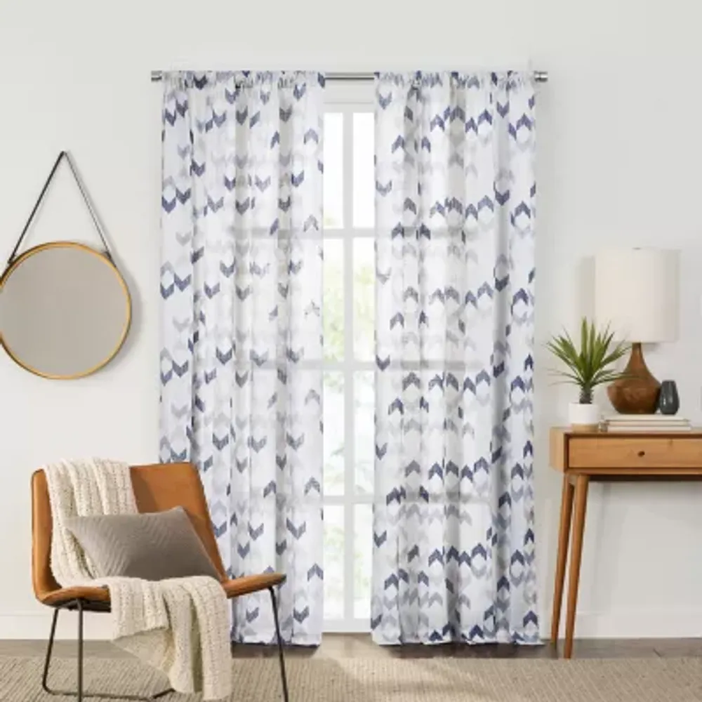 Fieldcrest Arden Modern Herringbone Cotton Sheer Rod Pocket Single Curtain Panel