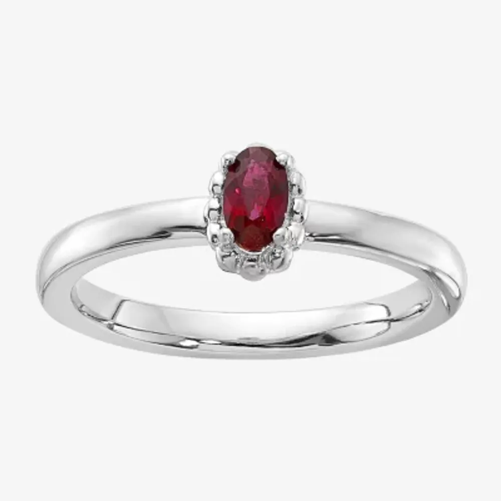 Womens Lab Created Red Ruby Sterling Silver Stackable Ring