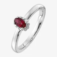 Womens Lab Created Red Ruby Sterling Silver Stackable Ring