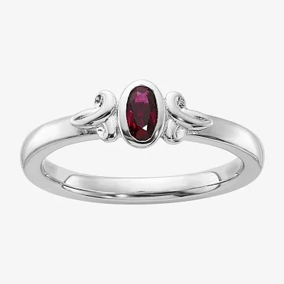Womens Lab Created Red Ruby Sterling Silver Stackable Ring