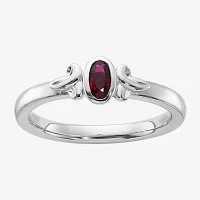 Womens Lab Created Red Ruby Sterling Silver Stackable Ring
