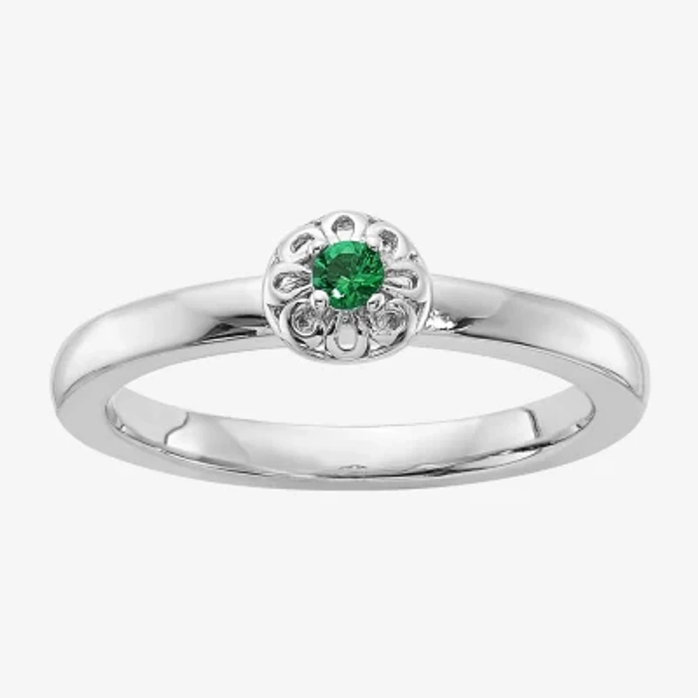 Womens Lab Created Green Emerald Sterling Silver Stackable Ring