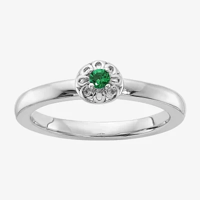 Womens Lab Created Green Emerald Sterling Silver Stackable Ring
