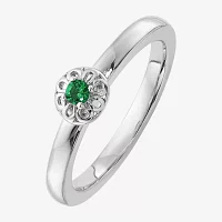 Womens Lab Created Green Emerald Sterling Silver Stackable Ring