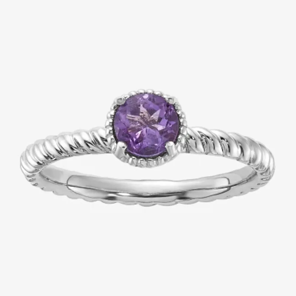 Womens Genuine Purple Amethyst Sterling Silver Stackable Ring