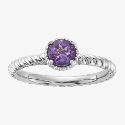 Womens Genuine Purple Amethyst Sterling Silver Stackable Ring