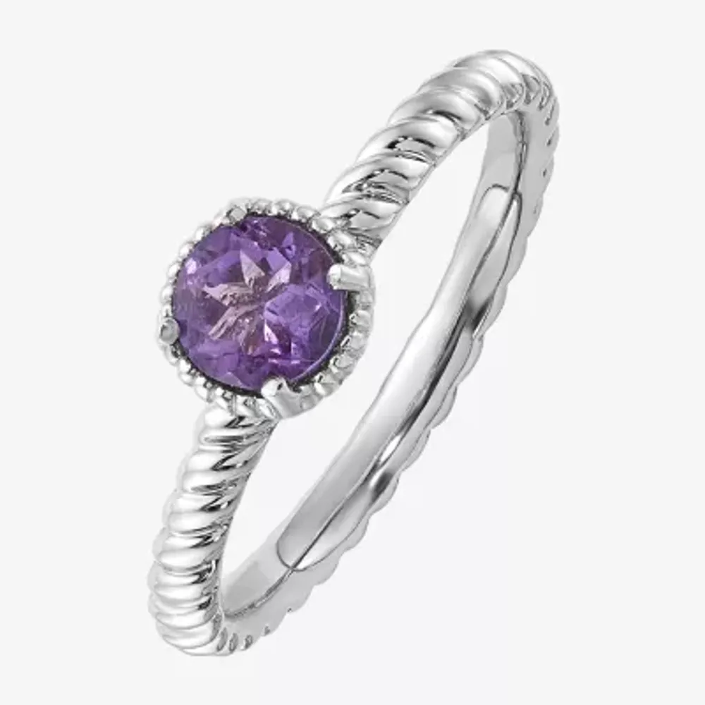 Womens Genuine Purple Amethyst Sterling Silver Stackable Ring