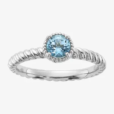 Womens Genuine Blue Topaz Sterling Silver Stackable Ring