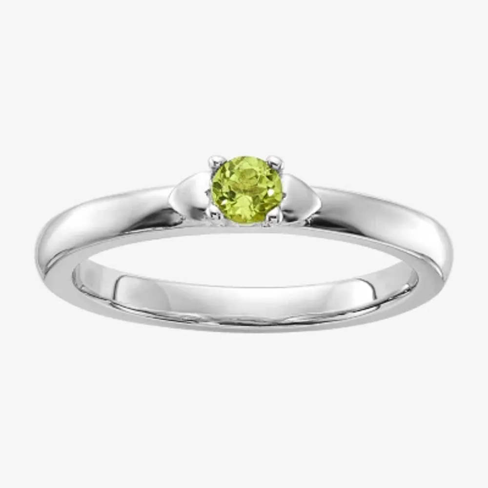 Womens Genuine Green Peridot Sterling Silver Round Solitaire Stackable Ring