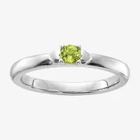 Womens Genuine Green Peridot Sterling Silver Round Solitaire Stackable Ring