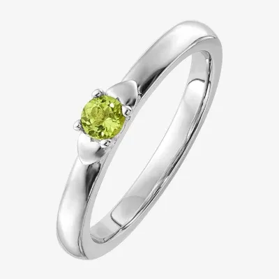 Womens Genuine Green Peridot Sterling Silver Round Solitaire Stackable Ring