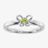 Womens Genuine Green Peridot Sterling Silver Butterfly Stackable Ring