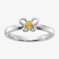 Womens Genuine Yellow Citrine Sterling Silver Stackable Ring