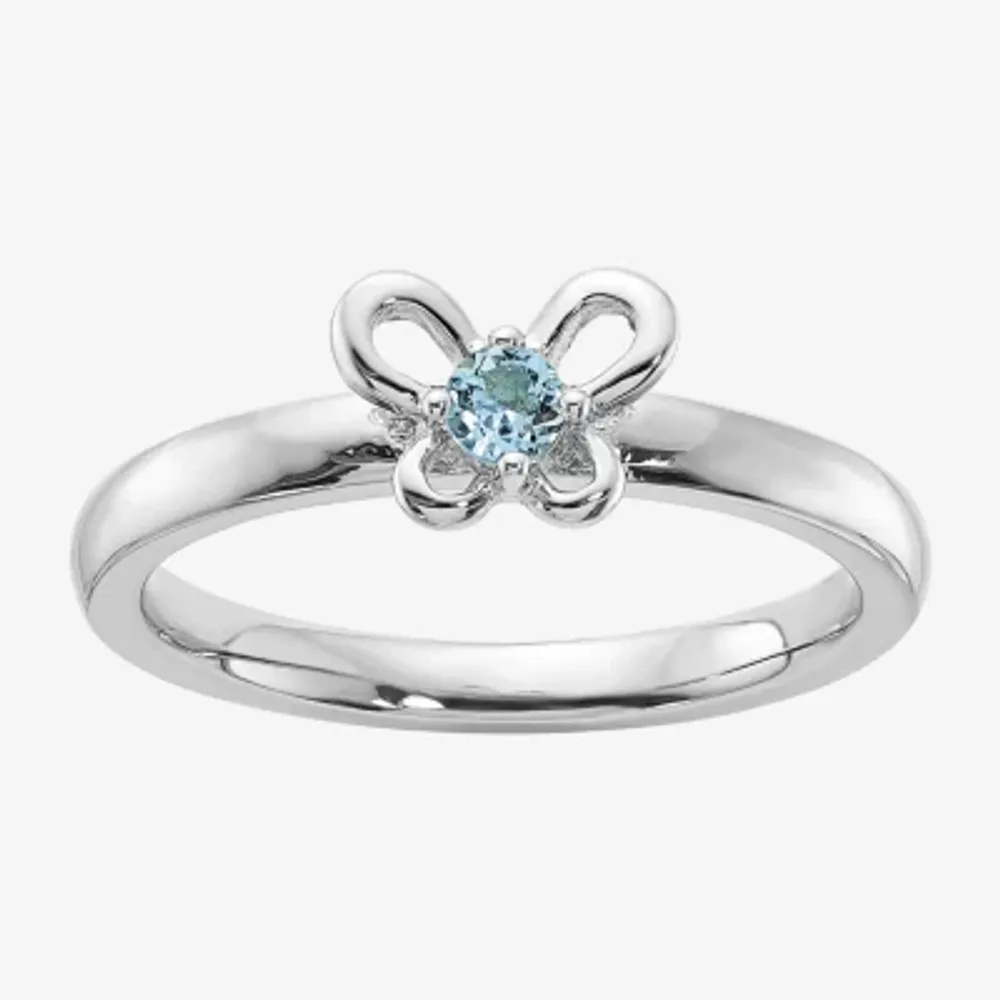 Womens Genuine Blue Topaz Sterling Silver Stackable Ring