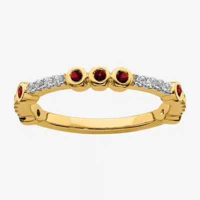 Womens Genuine Red Garnet 14K Gold Stackable Ring