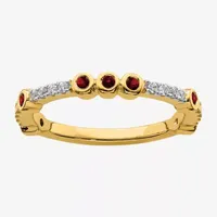 Womens Genuine Red Garnet 14K Gold Stackable Ring