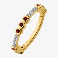 Womens Genuine Red Garnet 14K Gold Stackable Ring