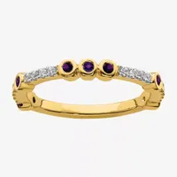 Womens Genuine Purple Amethyst 14K Gold Stackable Ring