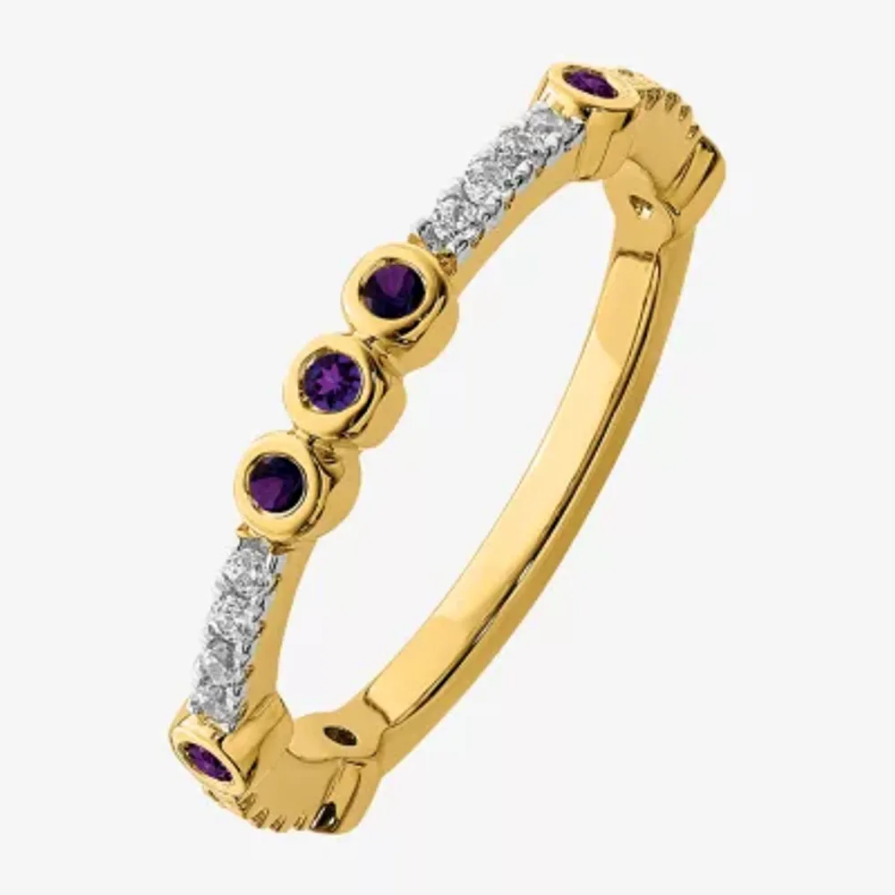 Womens Genuine Purple Amethyst 14K Gold Stackable Ring