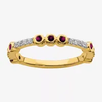 Womens Genuine Red Rhodolite 14K Gold Stackable Ring