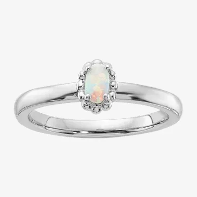 Womens Lab Created White Opal Sterling Silver Stackable Ring