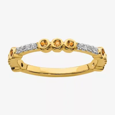 Womens Genuine Yellow Citrine 14K Gold Stackable Ring