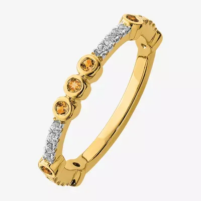 Womens Genuine Yellow Citrine 14K Gold Stackable Ring