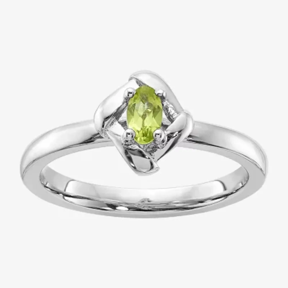 Womens Genuine Green Peridot Sterling Silver Diamond Stackable Ring