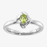 Womens Genuine Green Peridot Sterling Silver Diamond Stackable Ring