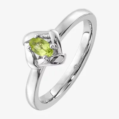 Womens Genuine Green Peridot Sterling Silver Diamond Stackable Ring