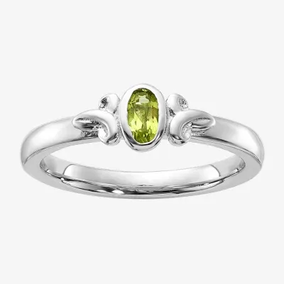 Womens Genuine Green Peridot Sterling Silver Oval Solitaire Stackable Ring