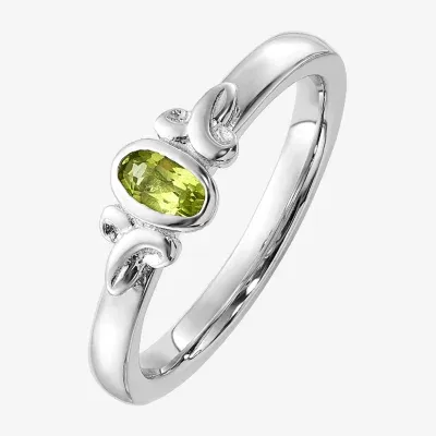 Womens Genuine Green Peridot Sterling Silver Oval Solitaire Stackable Ring