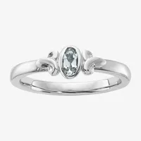 Womens Genuine Blue Aquamarine Sterling Silver Stackable Ring