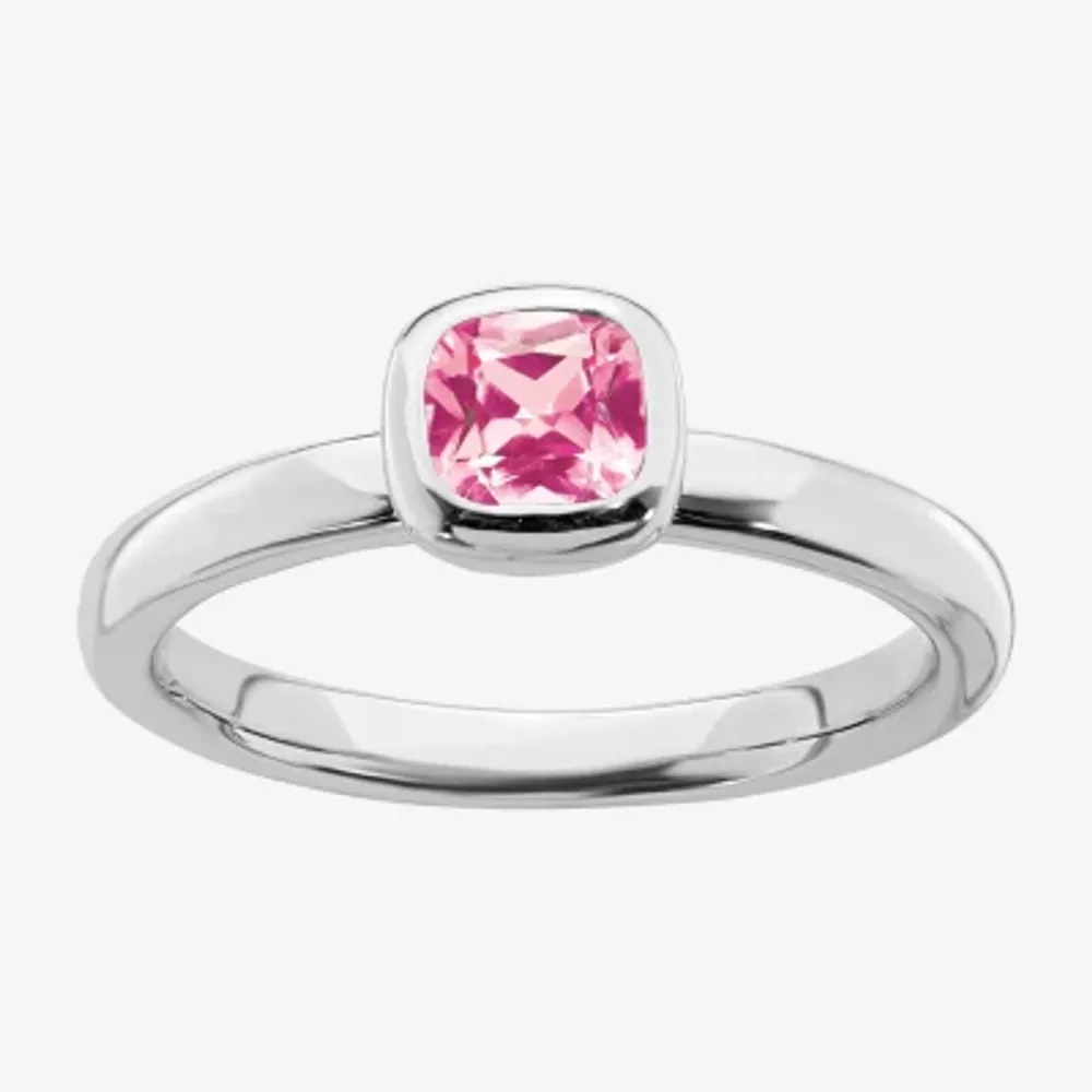 Womens Genuine Pink Tourmaline Sterling Silver Stackable Ring