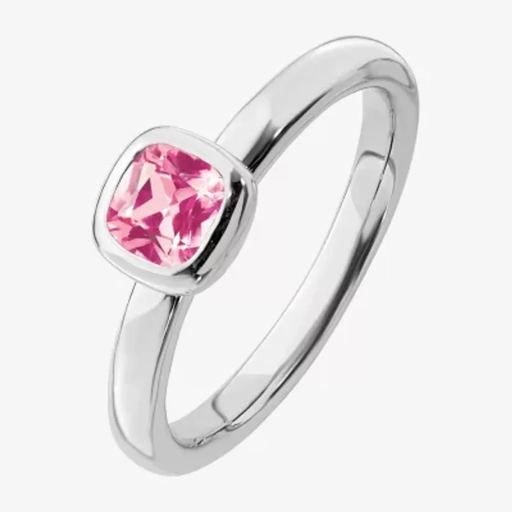 Womens Genuine Pink Tourmaline Sterling Silver Stackable Ring