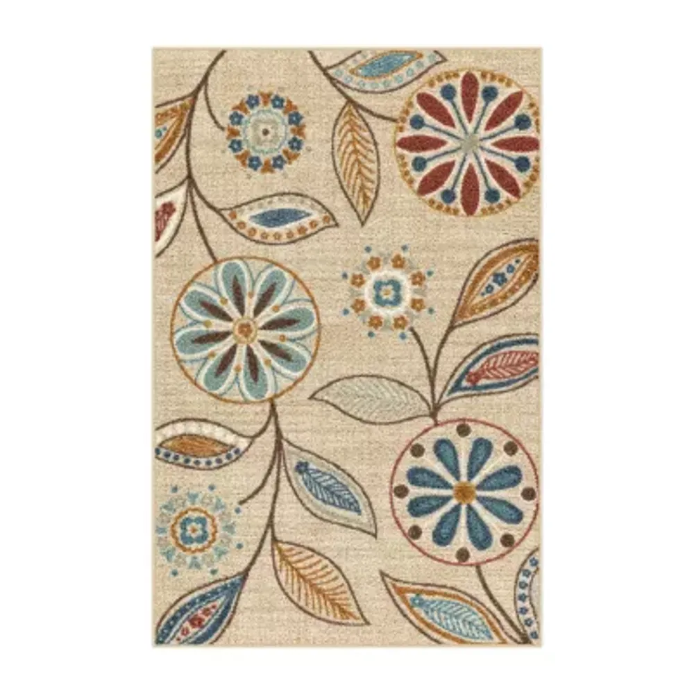 Maples Modern Floral Collection Washable Skid Resistant Indoor Rectangular Accent Rug