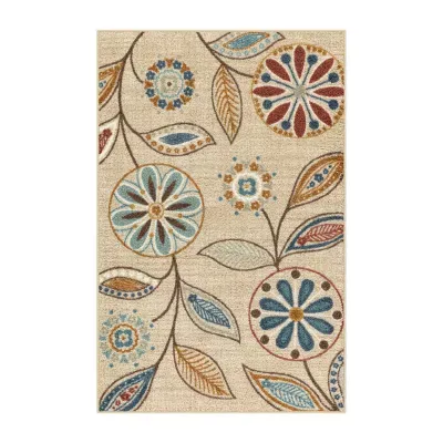 Maples Modern Floral Collection Washable Skid Resistant Indoor Rectangular Accent Rug