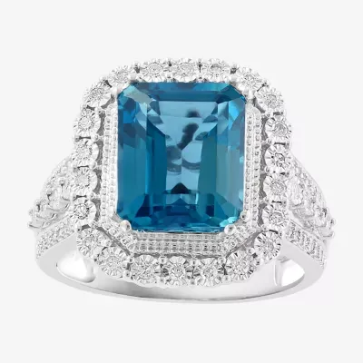 Effy Final Call Womens 1/3 CT. T.W. Genuine Blue Topaz 14K White Gold Cocktail Ring