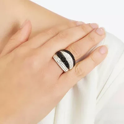 Sparkle Allure Crystal Pure Silver Over Brass Dome Cocktail Ring