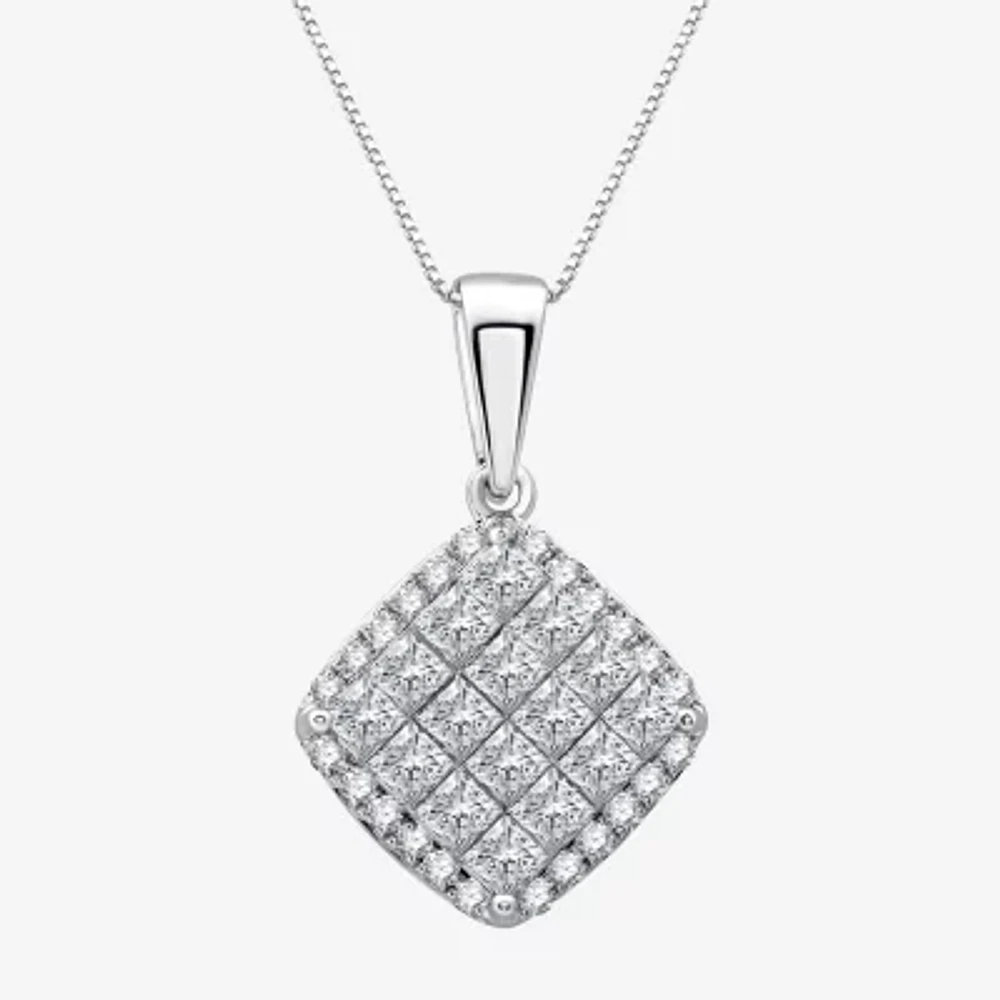 (H-I / Si2-I1) Womens 1 1/2 CT. T.W. Lab Grown White Diamond 10K White Gold Diamond Pendant Necklace