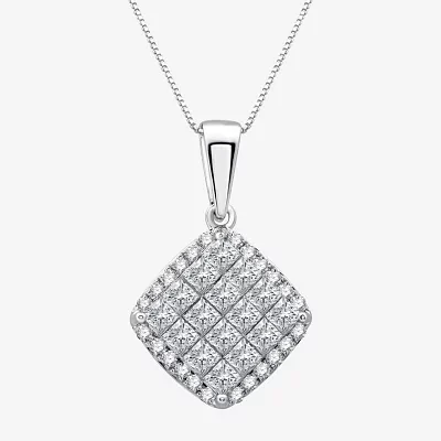 (H-I / Si2-I1) Womens 1 1/2 CT. T.W. Lab Grown White Diamond 10K White Gold Diamond Pendant Necklace