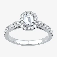 I Said Yes (H-I / I1) Womens 1 CT. T.W. Lab Grown White Diamond Sterling Silver Side Stone Halo Engagement Ring