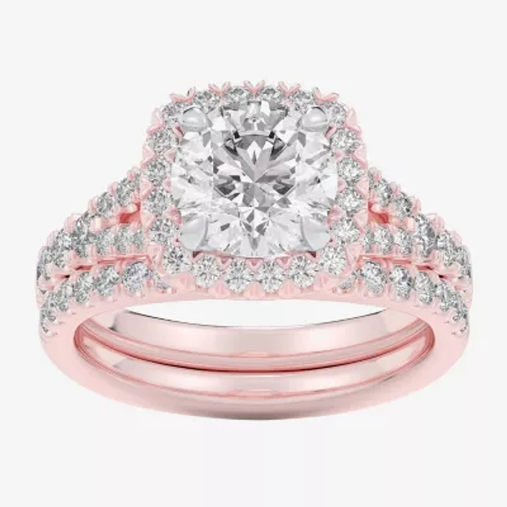 G-H / Si1-Si2) Womens / CT. T.W. Lab Grown White Diamond 14K Gold Round Side Stone Halo Bridal Set