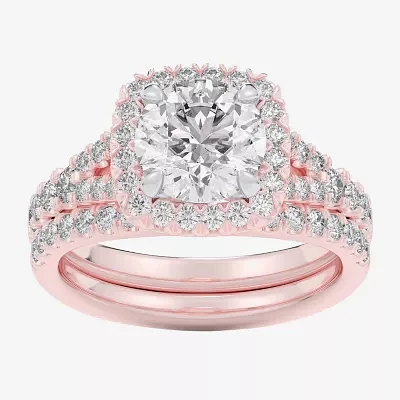 G-H / Si1-Si2) Womens / CT. T.W. Lab Grown White Diamond 14K Gold Round Side Stone Halo Bridal Set