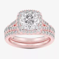G-H / Si1-Si2) Womens / CT. T.W. Lab Grown White Diamond 14K Gold Round Side Stone Halo Bridal Set