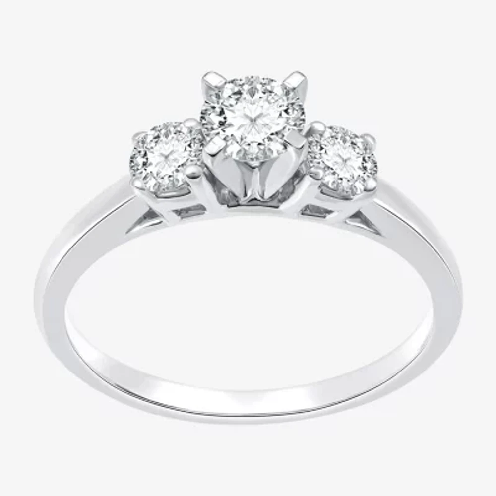 (H-I / Si2-I1) Womens 3/4 CT. T.W. Lab Grown White Diamond 10K Gold Round 3-Stone Engagement Ring