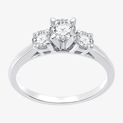 (H-I / Si2-I1) Womens 3/4 CT. T.W. Lab Grown White Diamond 10K Gold Round 3-Stone Engagement Ring