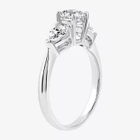 (H-I / Si2-I1) Womens 1 1/2 CT. T.W. Lab Grown White Diamond 10K Gold Pear Round 3-Stone Engagement Ring