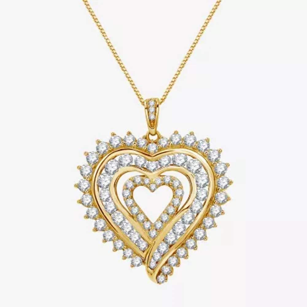 Womens 2 CT. T.W. Lab Grown White Diamond 14K Gold Over Silver Sterling Silver Heart Pendant Necklace